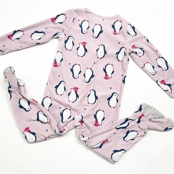 Carter's toddler girls penguin print zip up fleece footie - Picture 3 of 6